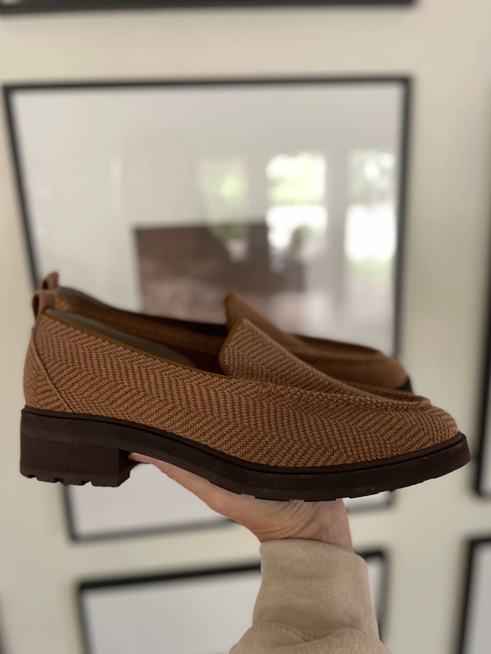 Rothy’s Lug Loafer Herringbone Merino Wool Size 8.5 Teak Brown Penny Loafer - Picture 2 of 7